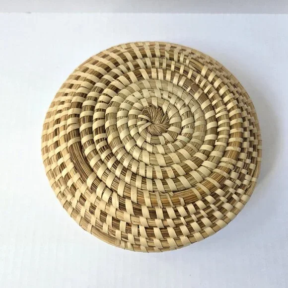 South Carolina Sweetgrass Gullah Basket 7" Round Catch All Handmade - Picture 5 of 14